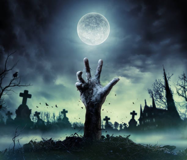 A zombie hand coming out of a grave
AI-generated content may be incorrect.