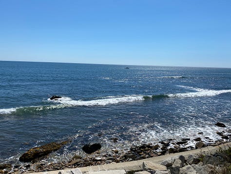 walk, ocean, waves, sky, rocks