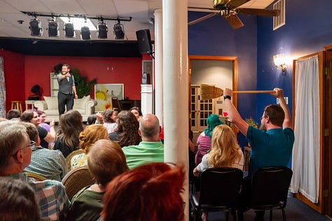 Father Nathan Monk captivates his audience with tales of growing up, chapters of his life, and the road to the Broom of Doom tour