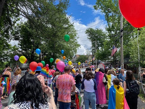 People celebrating the Pride march in Woodstock NY