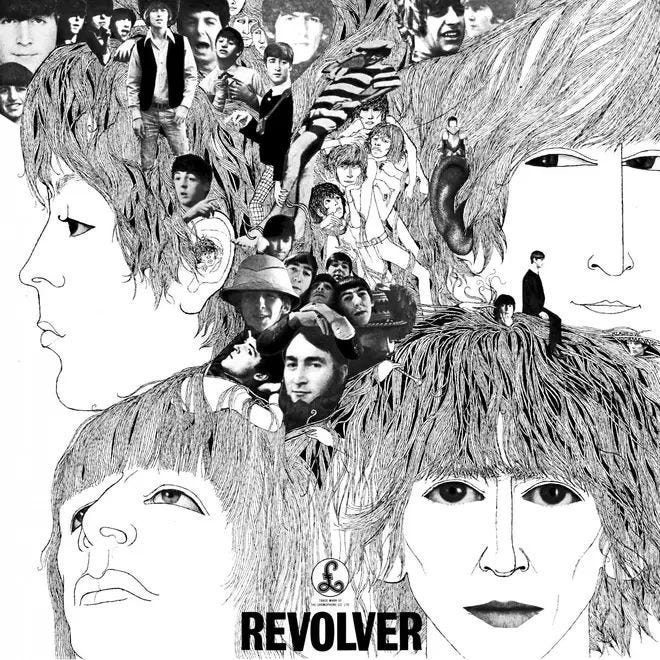 The Beatles' Revolver album cover, as designed by Klaus Voormann