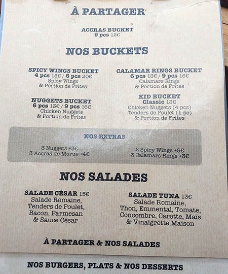 To share menu and salads Le Select on St. Barth, Caribbean