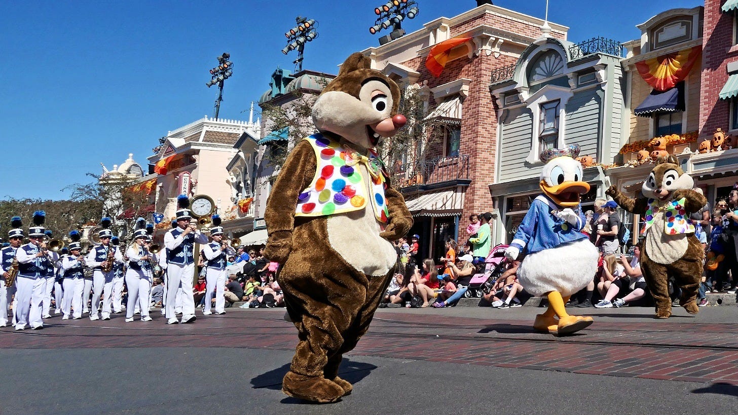 Disney characters in a Disneyland parade in 2019. Image: Bernard Spragg via Wikimedia Commons
