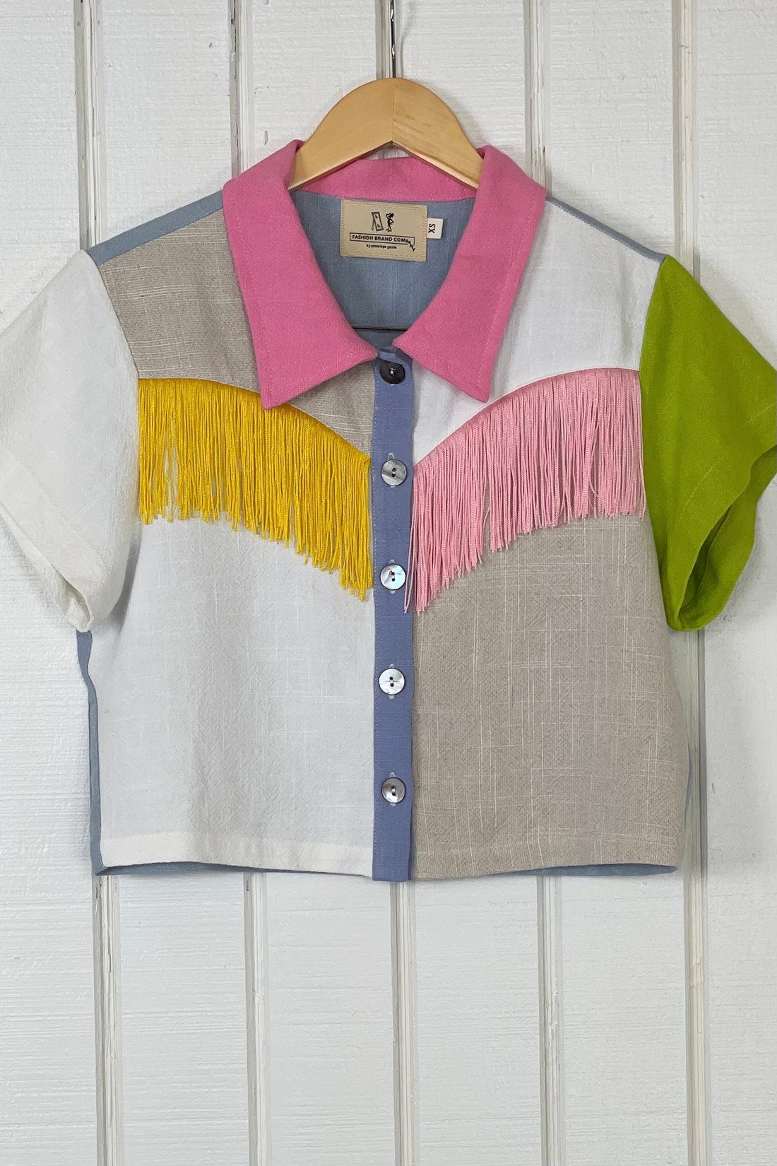 #32 Scrap Fabrics Linen Fringe Blouse XS