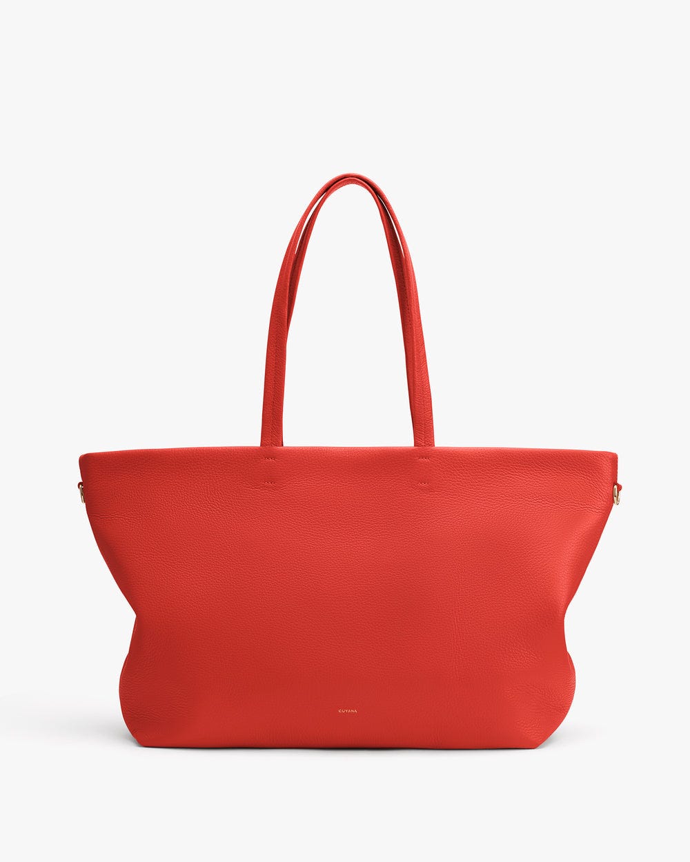 Large tote bag with long handles on plain background.