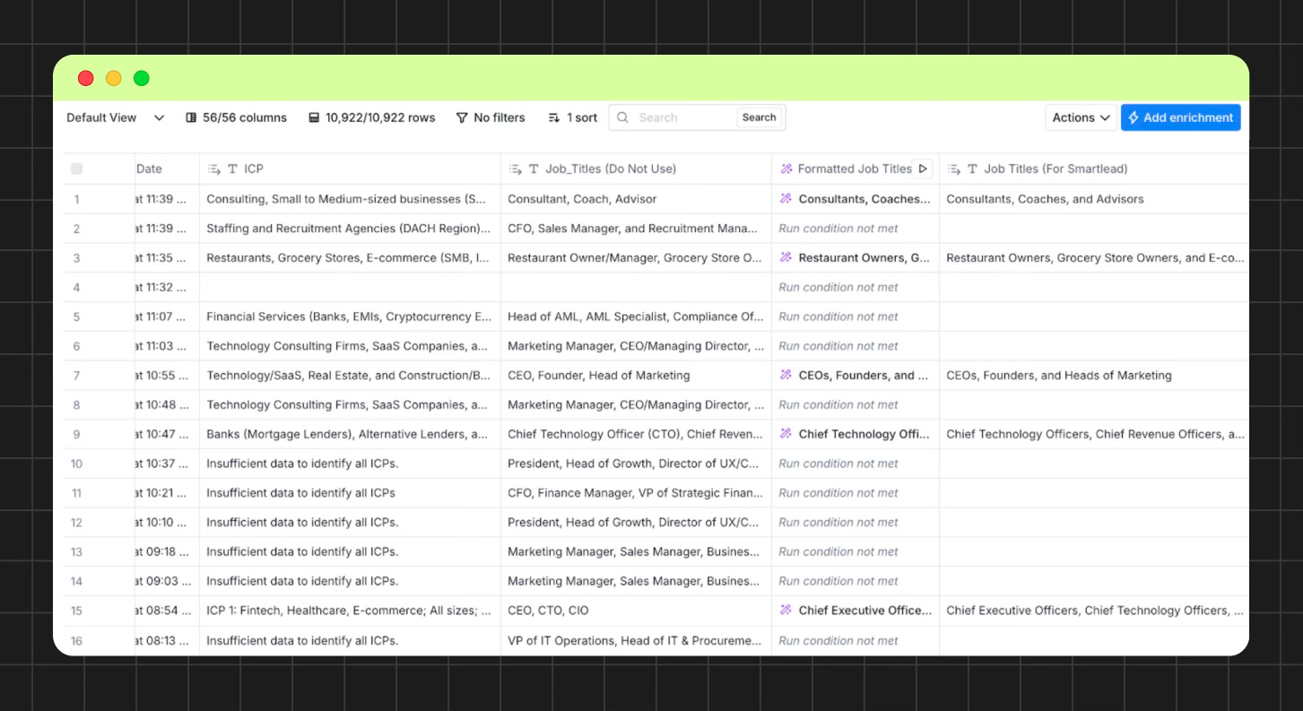 Screenshot of HeyReach’s monster Clay enrichment table Screenshot of HeyReach’s monster Clay enrichment table