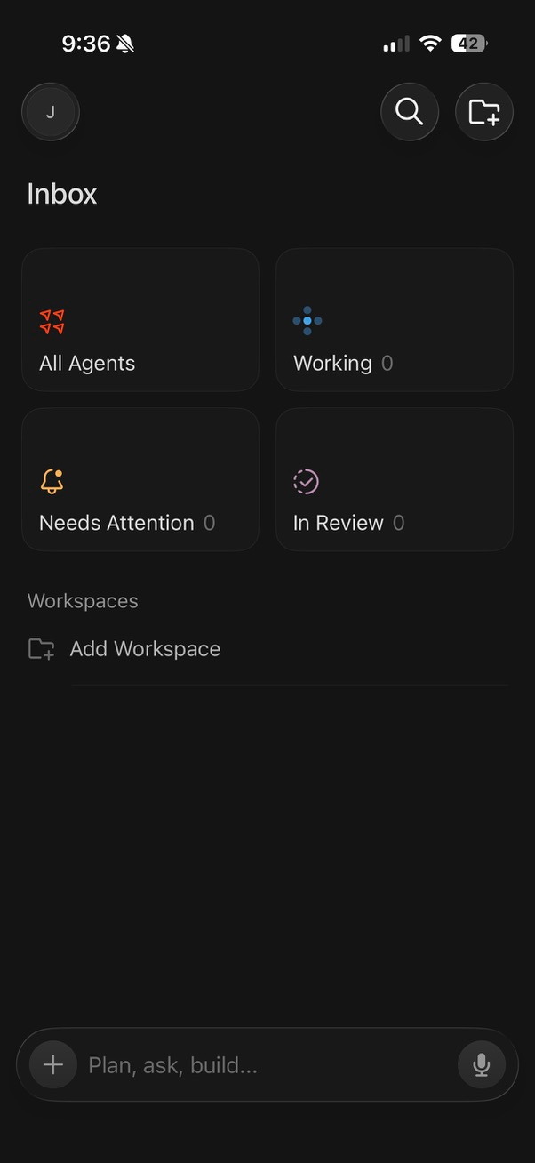 The Cursor iPhone app showing an empty homepage