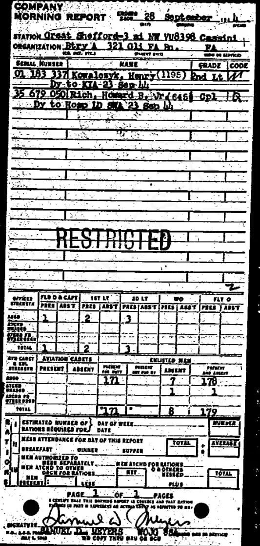 2LT Henry Kowalczyk Morning Report