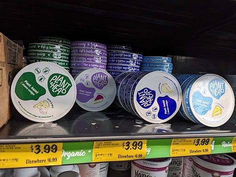 a collage of vegan grocery items