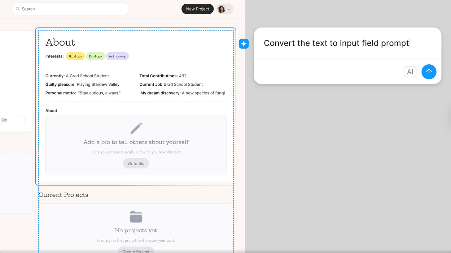 This screenshot shows the prompting in Figma.