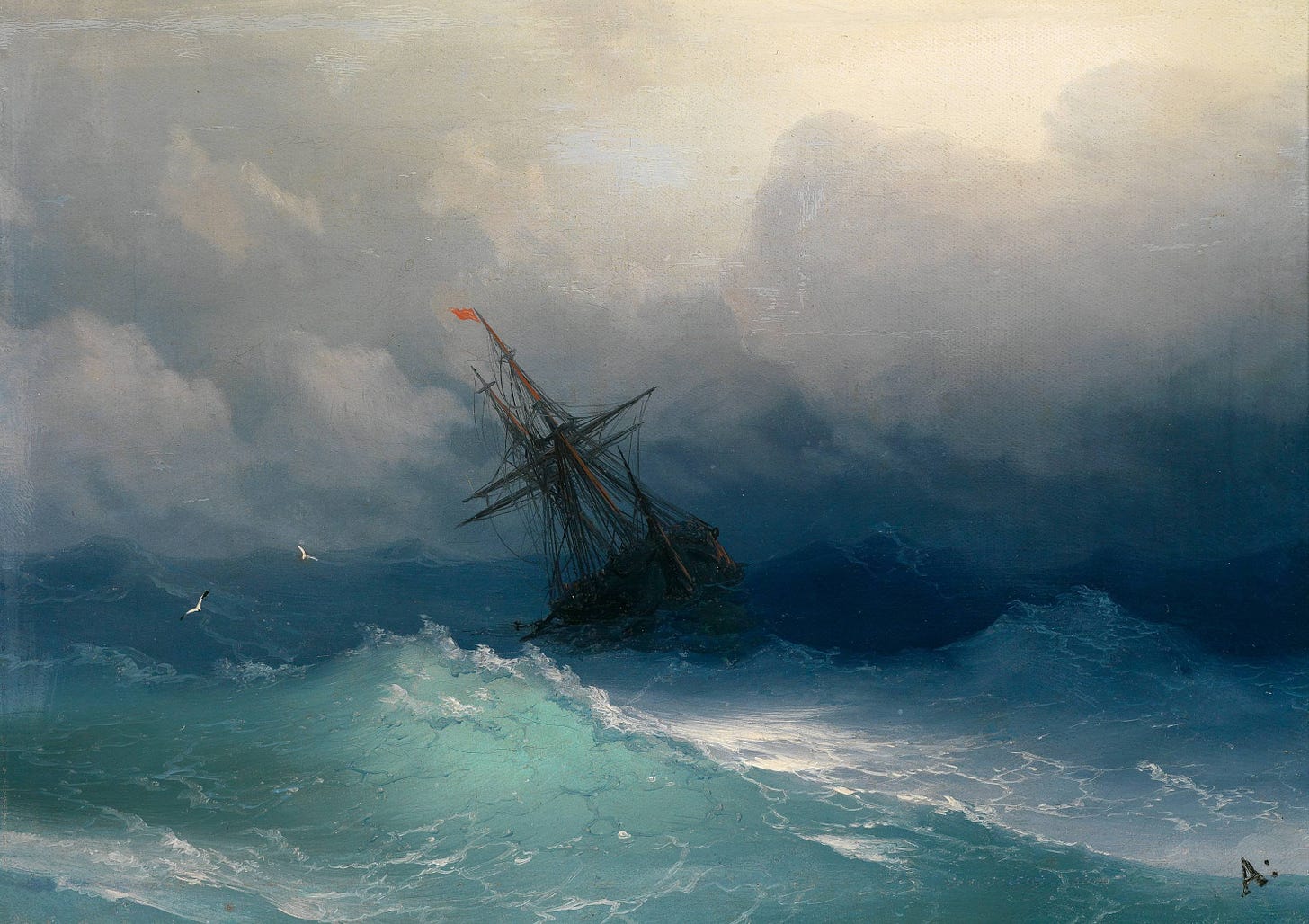 Ship in Stormy Seas, Ivan Konstantinovich Aivazovsky (1858) : r/Art