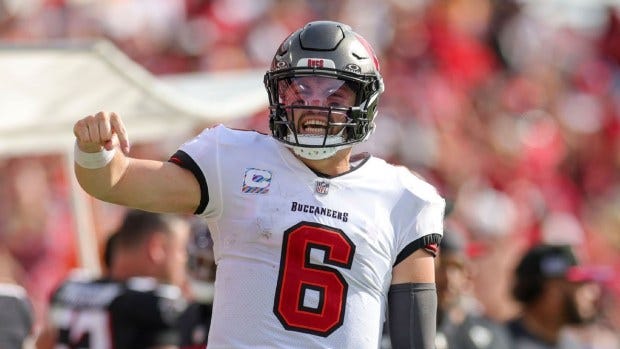 Tampa Bay Buccaneers quarterback Baker Mayfield celebrates after a play against the Philadelphia Eagles on Sept. 29, 2024, in Tampa, Fla. (Associated Press) Tampa Bay Buccaneers quarterback Baker Mayfield celebrates after a play against the Philadelphia Eagles on Sept. 29, 2024, in Tampa, Fla. (Associated Press)