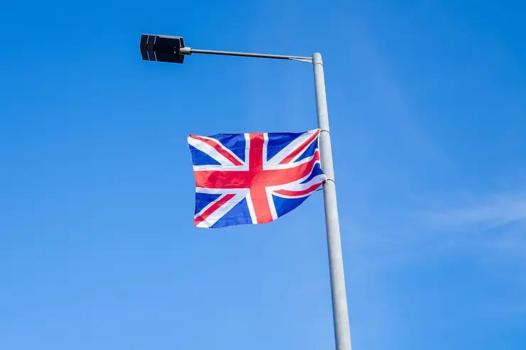 The Union Jack flying high in Kearsley, Bolton.