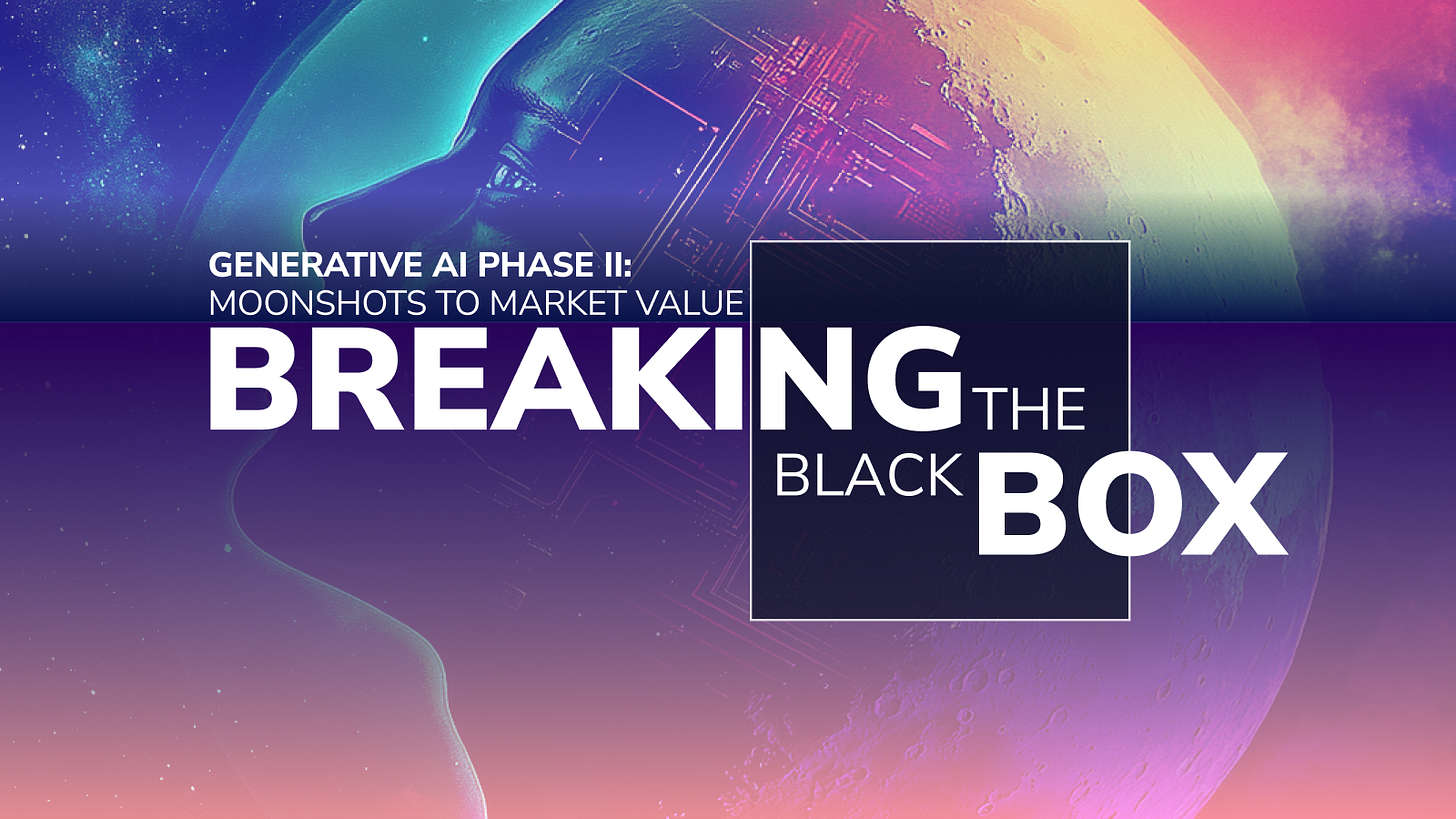 A female "Man in the Moon" face with an Ai Brain and colorful space backdrop. Overlayed by dradients pulling both north and south and the breaking the black box logo. A female "Man in the Moon" face with an Ai Brain and colorful space backdrop. Overlayed by dradients pulling both north and south and the breaking the black box logo.