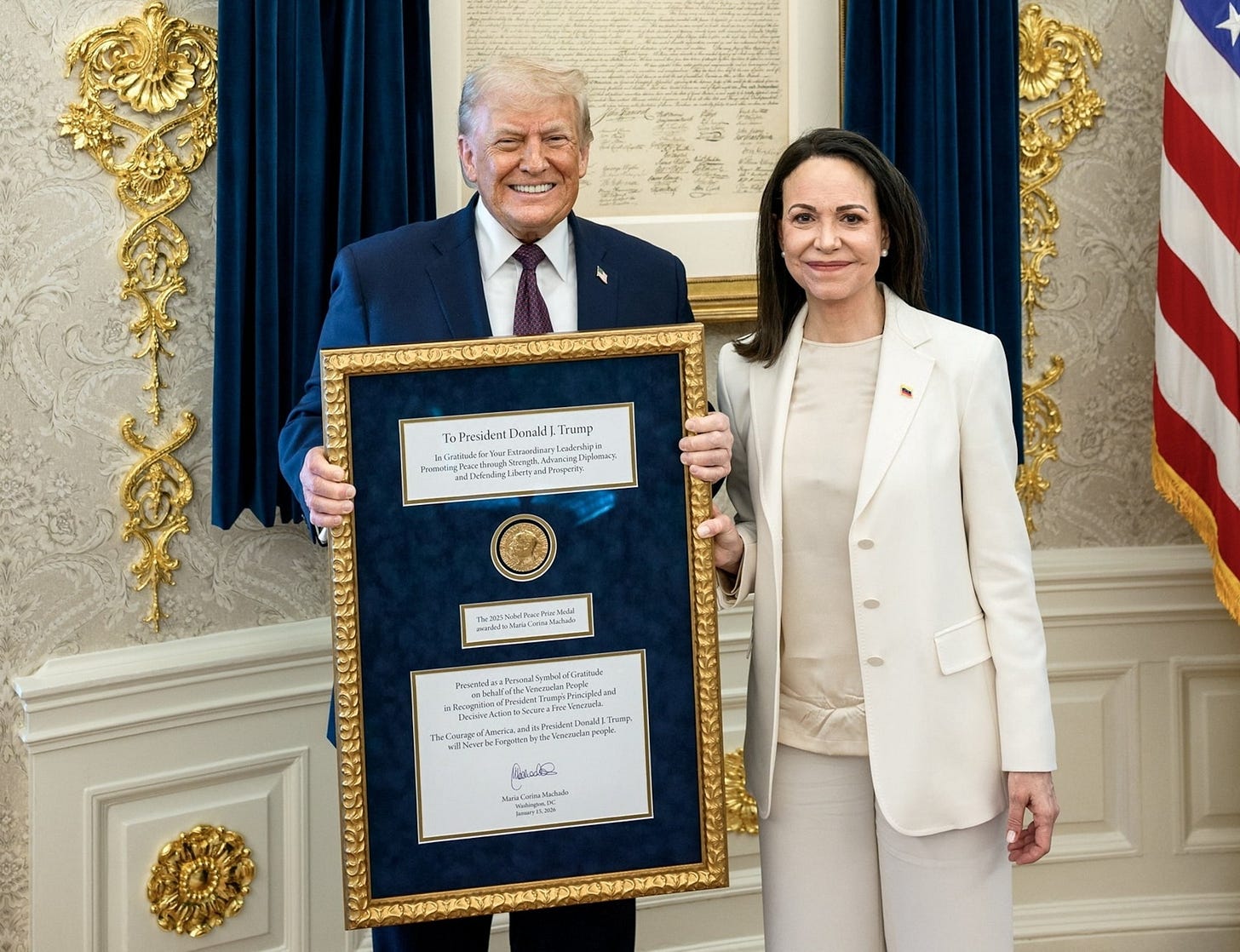PHOTO: U.S. President Trump meets with Venezuelan opposition leader Maria Corina Machado, in Washington