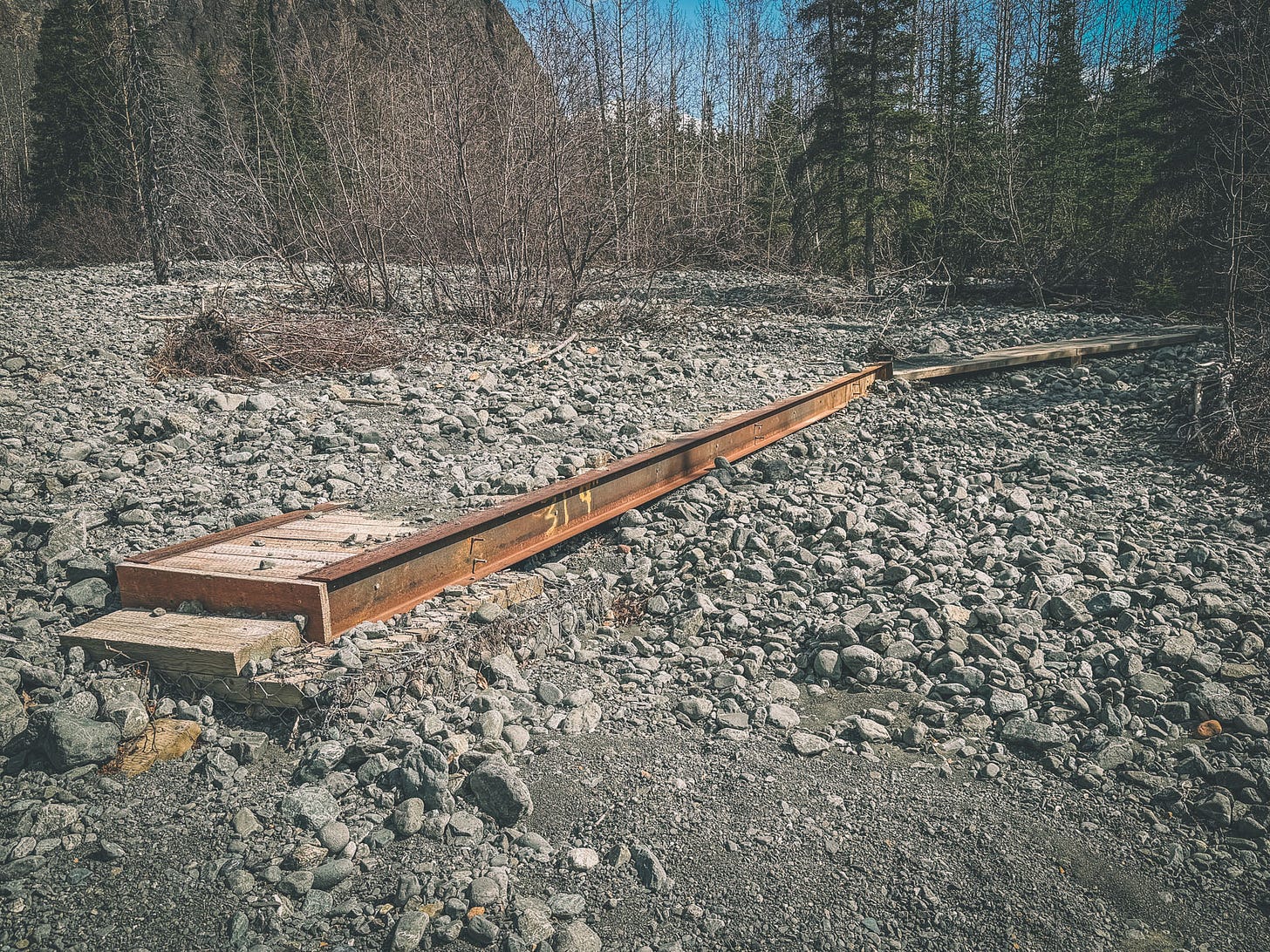 Icicle Creek foot bridge, Crow Pass Trail.