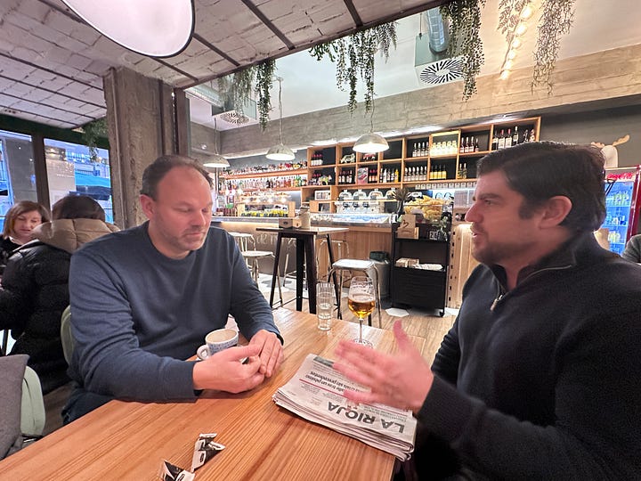 Walking to breakfast and chatting about life. 