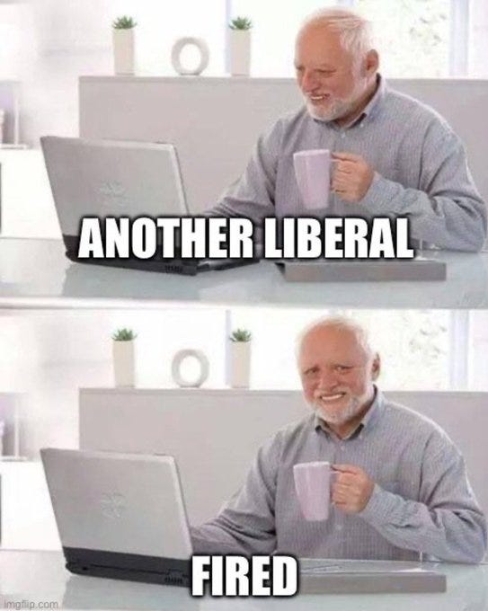 Two panels of Harold, an elderly man with white hair and a beard, wearing a gray shirt, sitting at a desk with a laptop and holding a mug. The top panel shows Harold smiling, the bottom panel shows him laughing. An Imgflip watermark is present. Two panels of Harold, an elderly man with white hair and a beard, wearing a gray shirt, sitting at a desk with a laptop and holding a mug. The top panel shows Harold smiling, the bottom panel shows him laughing. An Imgflip watermark is present.