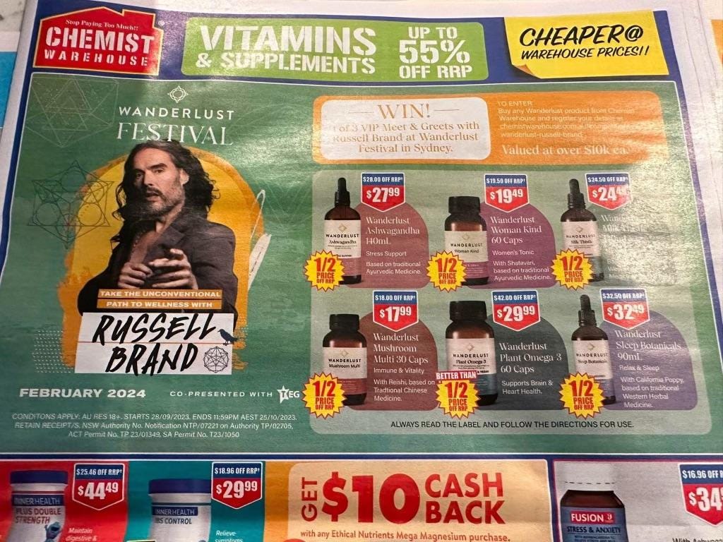 Dunno I want to take the “unconventional path to wellness” with Russell,  but thanks anyways Chemist Warehouse : r/australia