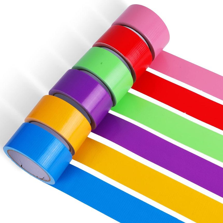 6-Pack Rainbow Colored Duct Tape, 15 Yards x 2 Inch Heavy Duty Colors Tape, No Residue, Tear by Hand & Waterproof, Great f...