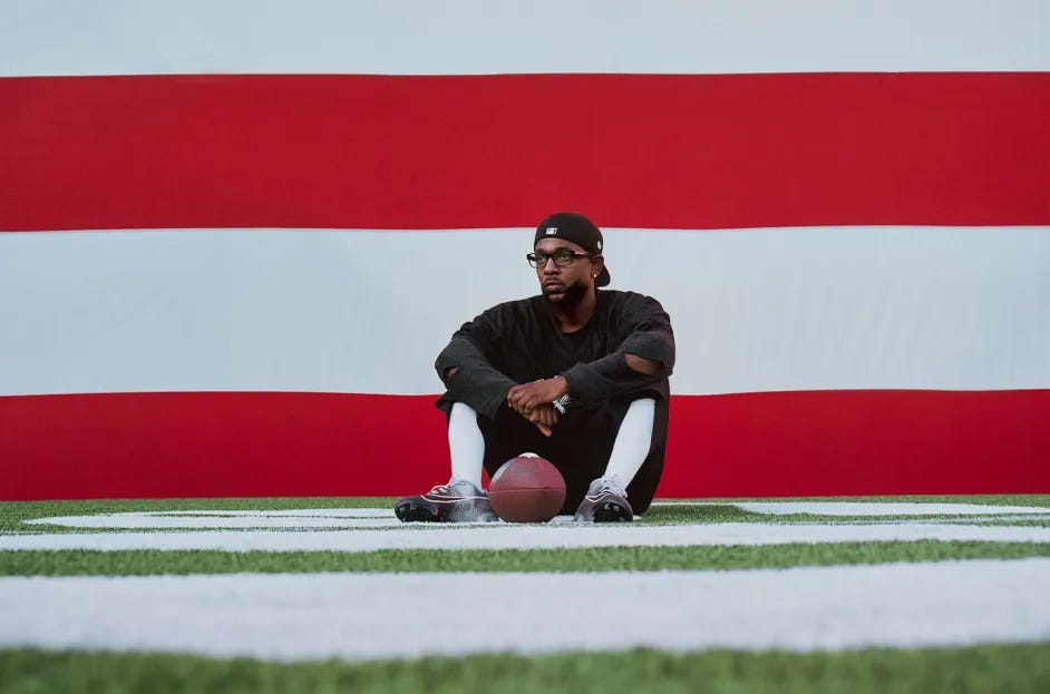 Promo image for Kendrick Lamar's Super Bowl LIX halftime performance.