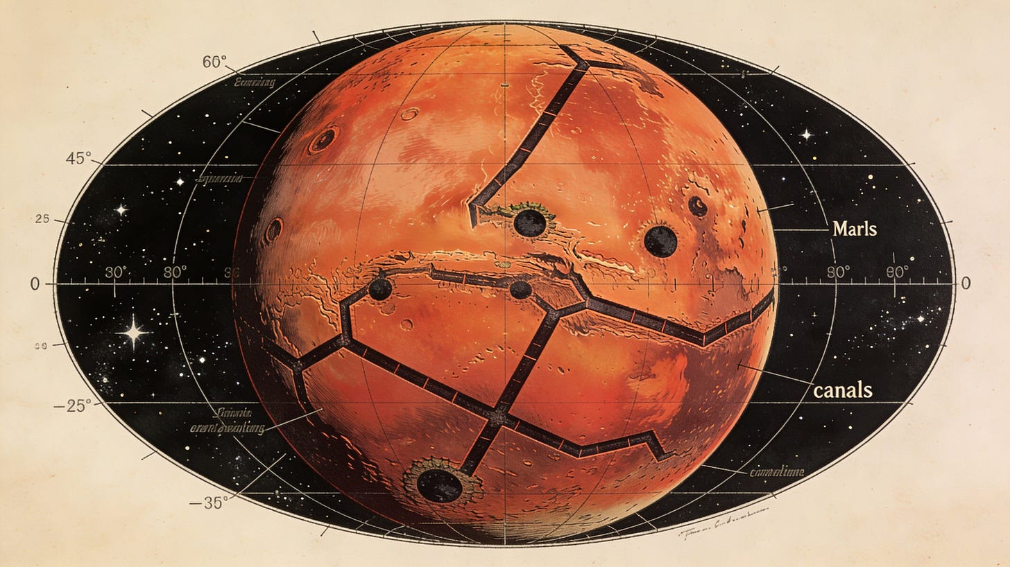 An AI imagined image of irragation canals on Mars An AI imagined image of irragation canals on Mars