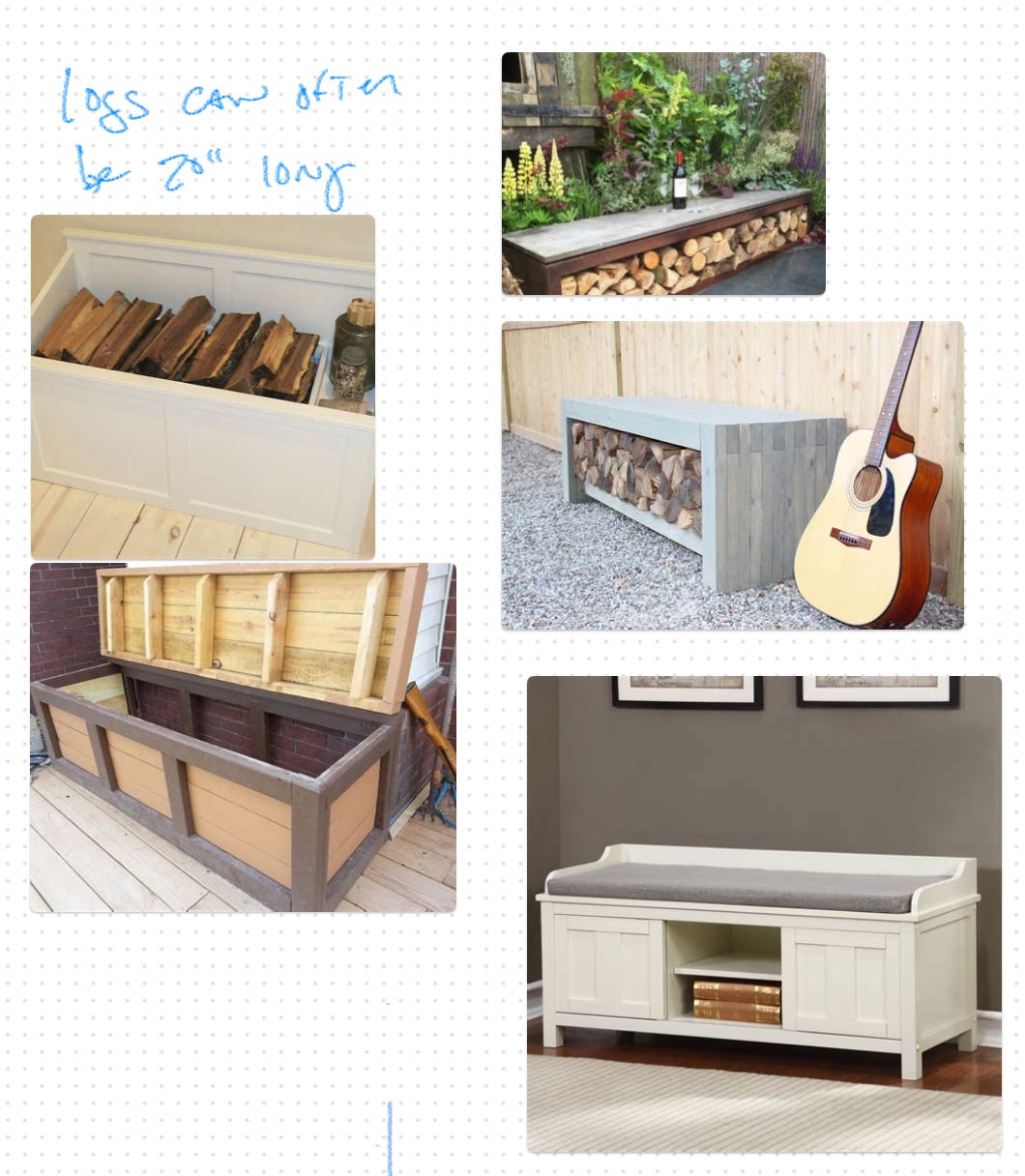 FreeForm screenshot showing images of fireplace benches