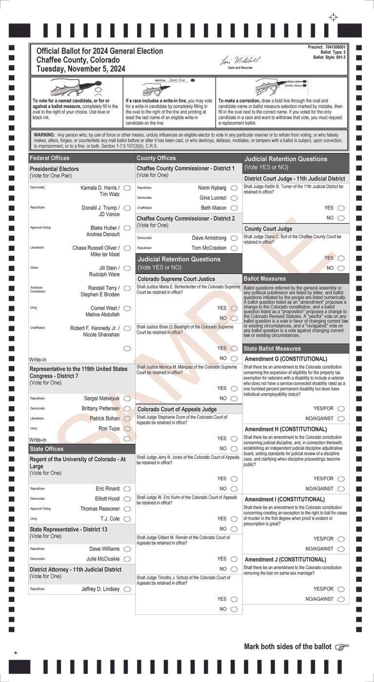 Sample Ballots - 2024 General Election | Chaffee County Clerk