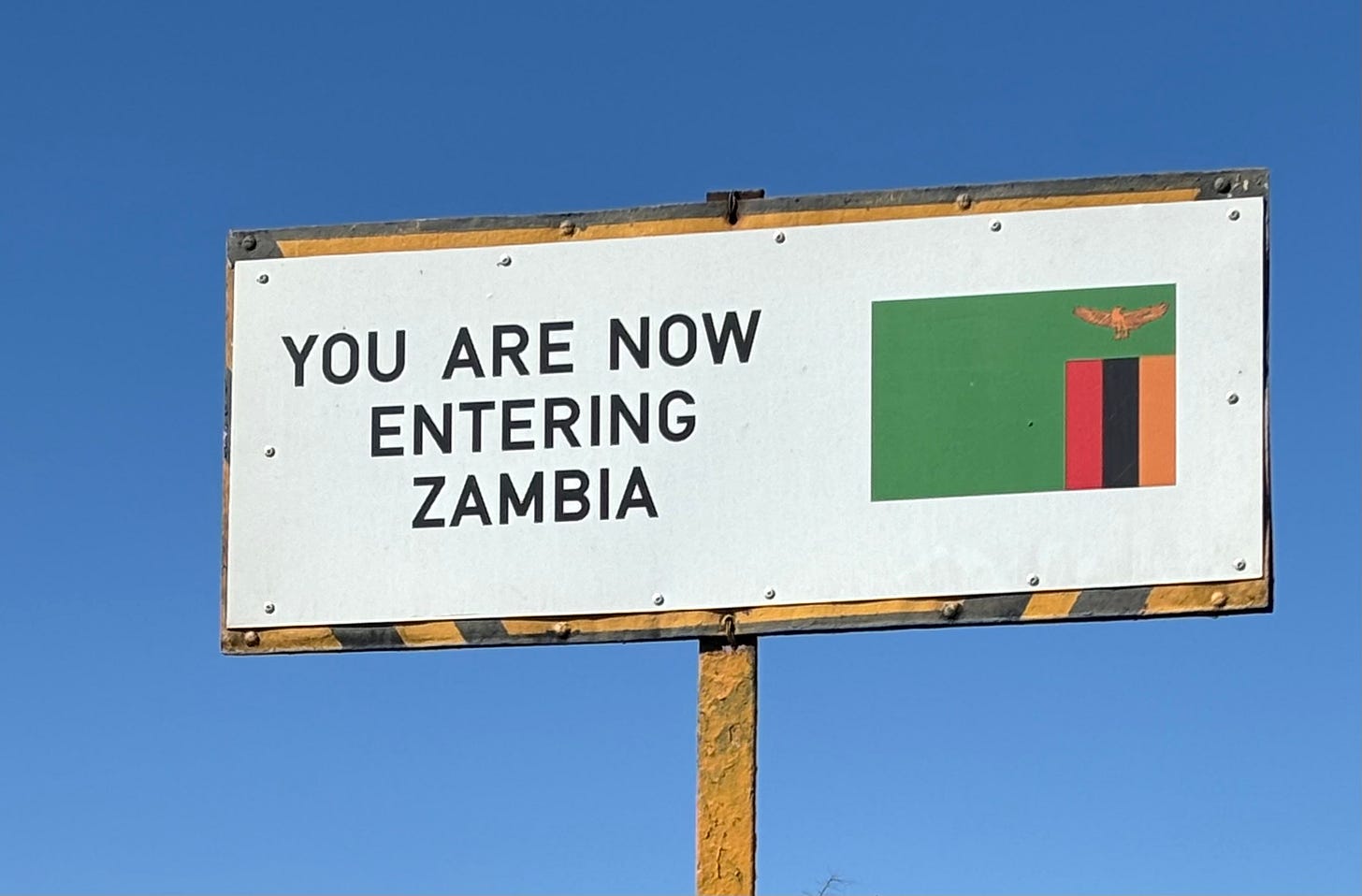 The international border on Victoria Falls Bridge is clearly marked.