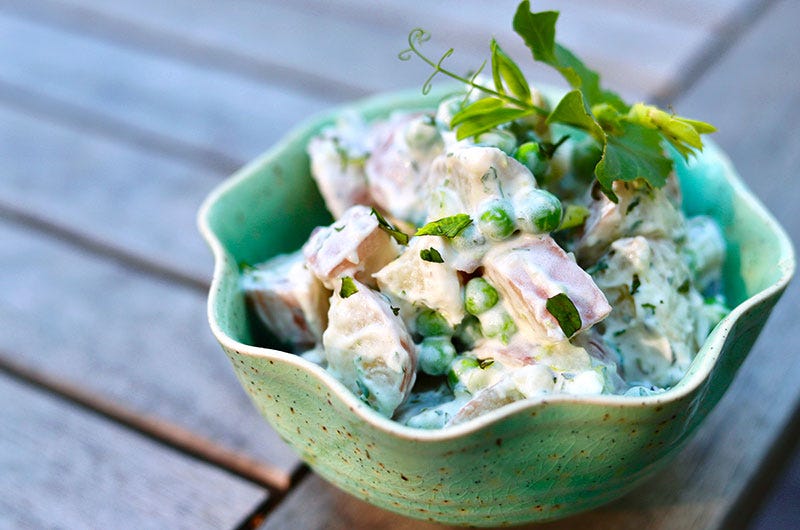 New Potato Salad with Fresh Peas and Mint , Cook the Vineyard