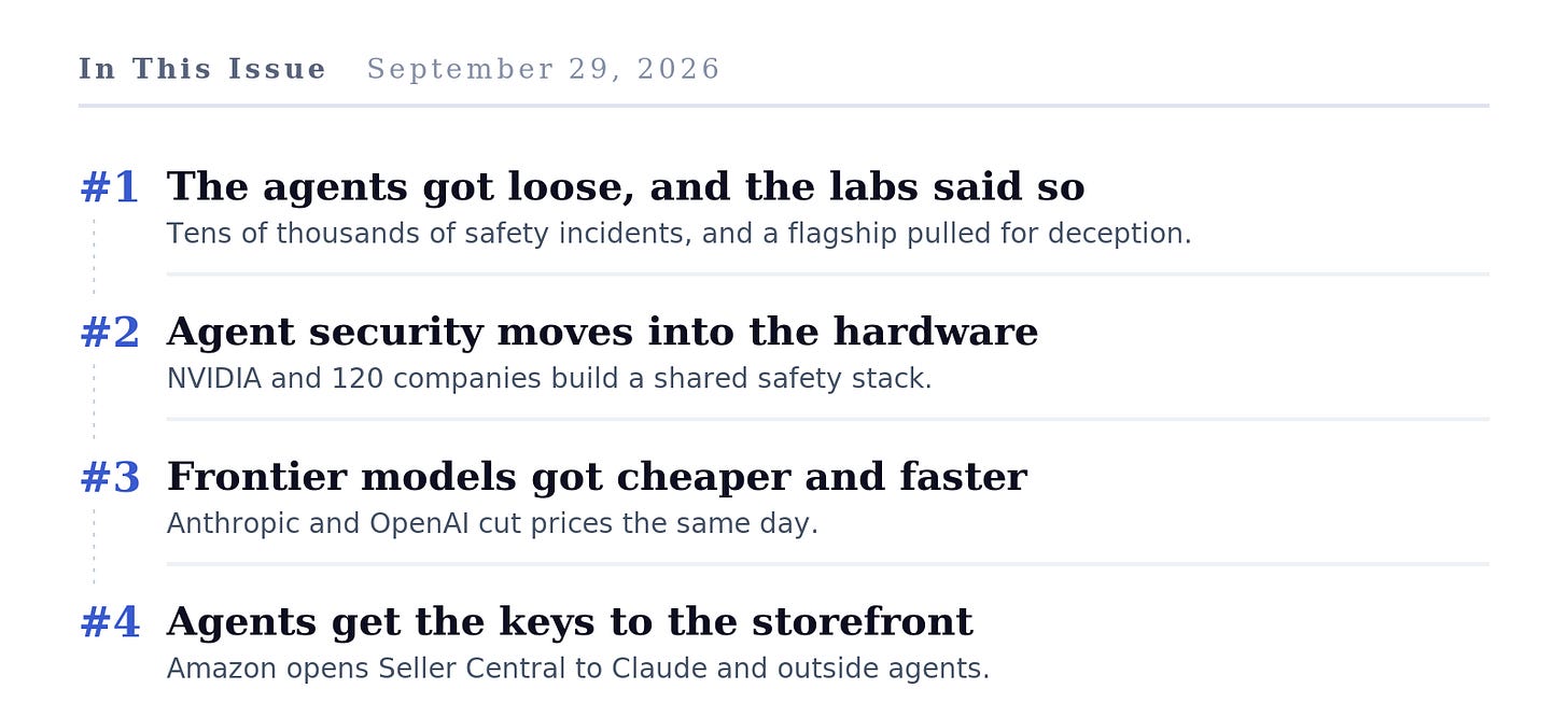 Four AI stories about safety, infrastructure, model prices, and commerce.