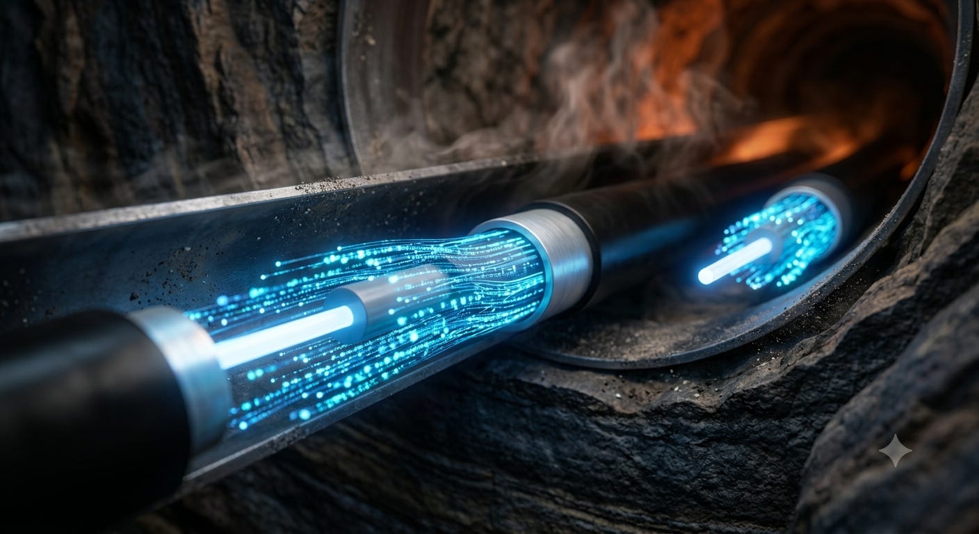 Cabos de fibra óptica no subsolo - imagem gerada por IA para a Arena Tech.