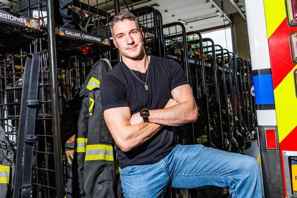 Chris Gallant at the firehouse where he serves as a volunteer fire fighter. Chris Gallant at the firehouse where he serves as a volunteer fire fighter.
