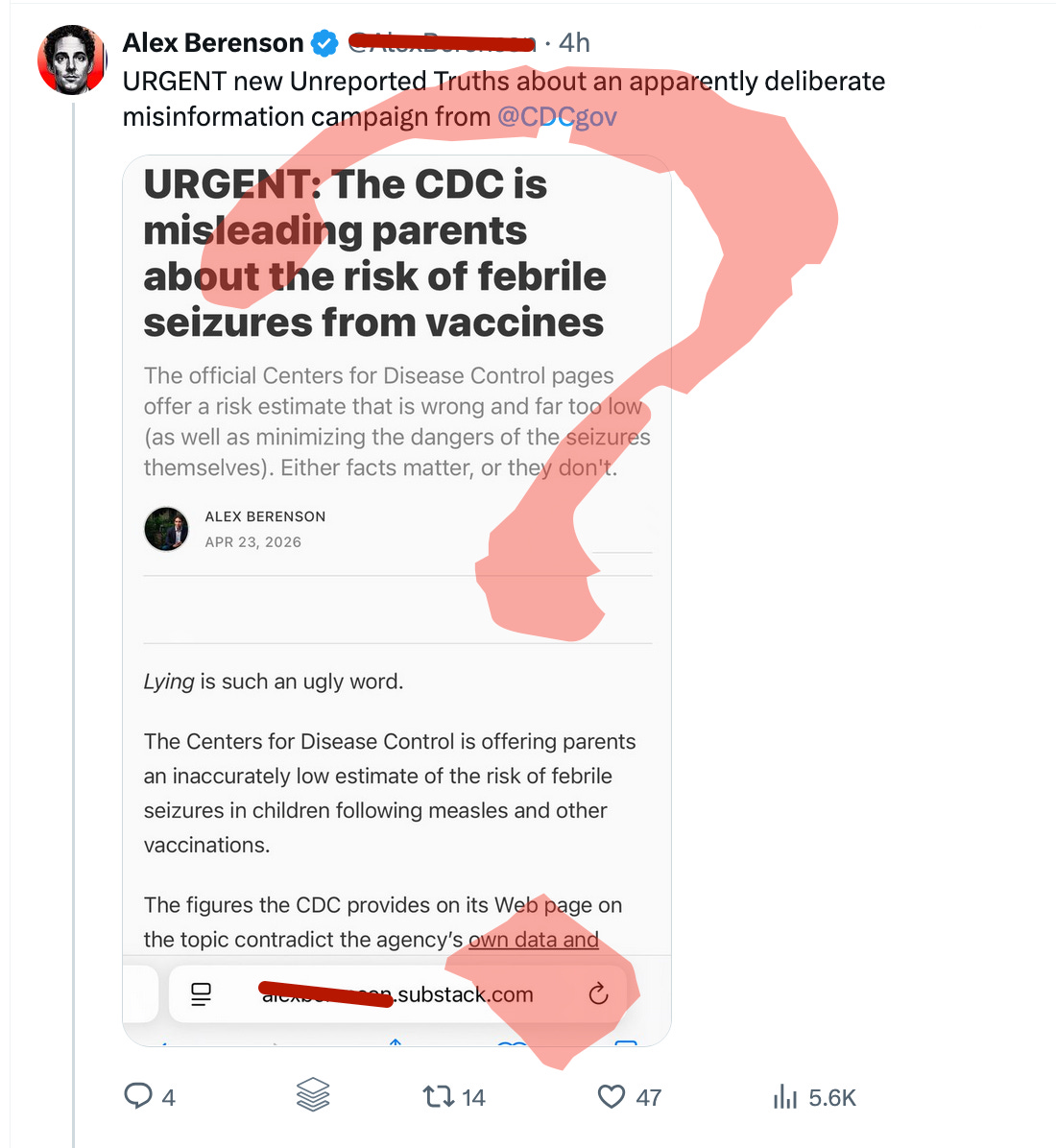 Speaking of deliberate misinformation campaigns, have you read Alex Berenson’s latest?