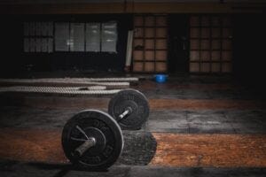 Barbell on floor at gym