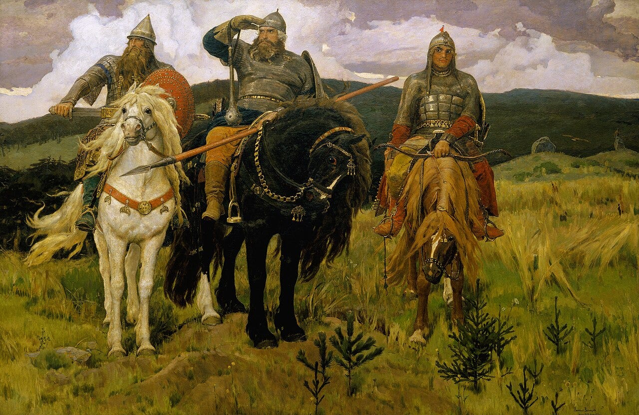 Viktor Vasnetsov, Bogatyrs, 1898 Viktor Vasnetsov, Bogatyrs, 1898