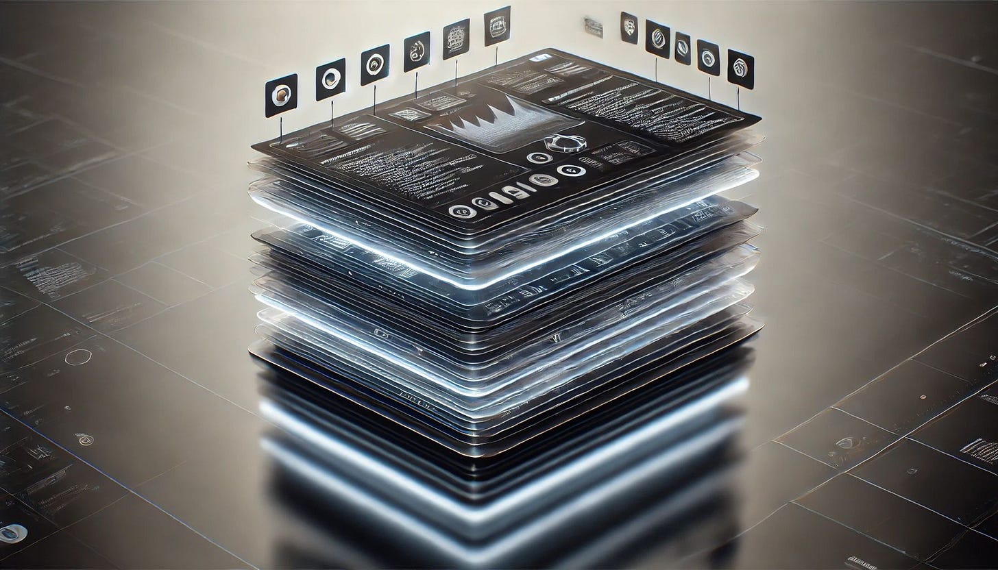 Software screens layered on top of eachother