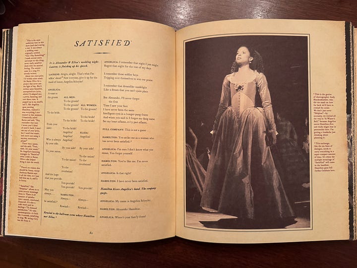 A photo of the cover of the book Hamilton: The Revolution, plus a sampling of pages from Hamilton: The Revolution