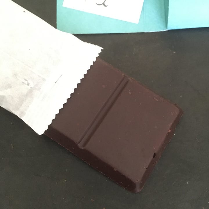 Sabadi modica chocolate bar packaging, cross-section, and comparison with Taza chocolate.