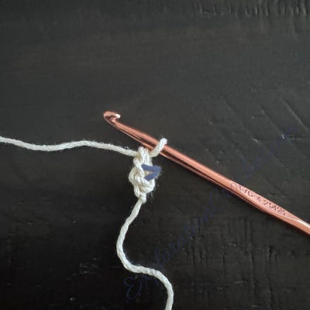 A crochet hook with a crochet hook and a knot

Description automatically generated