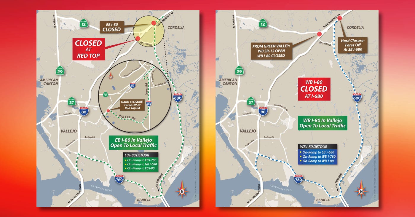 Road work to force freeway closure in Fairfield, Cordelia this week