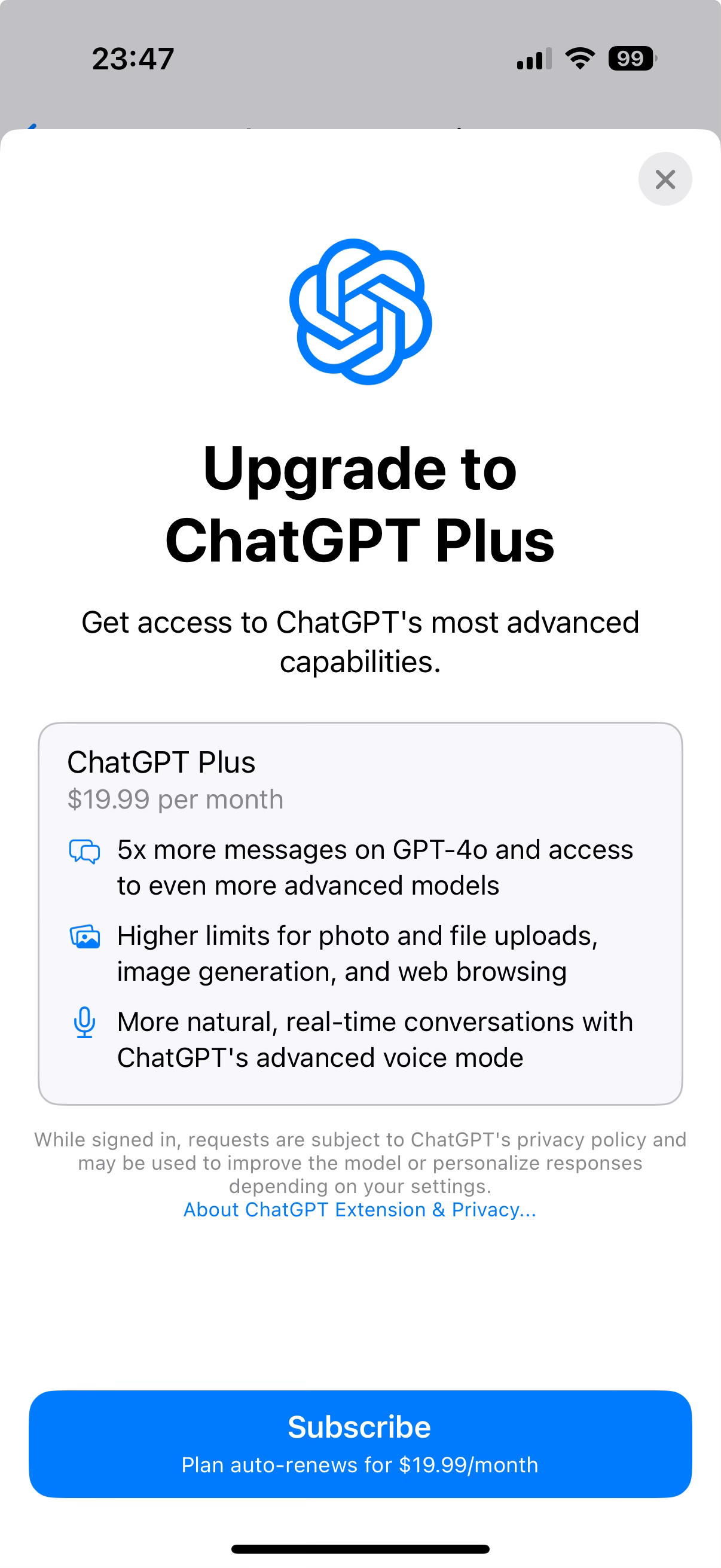 Updating to ChatGPT Plus