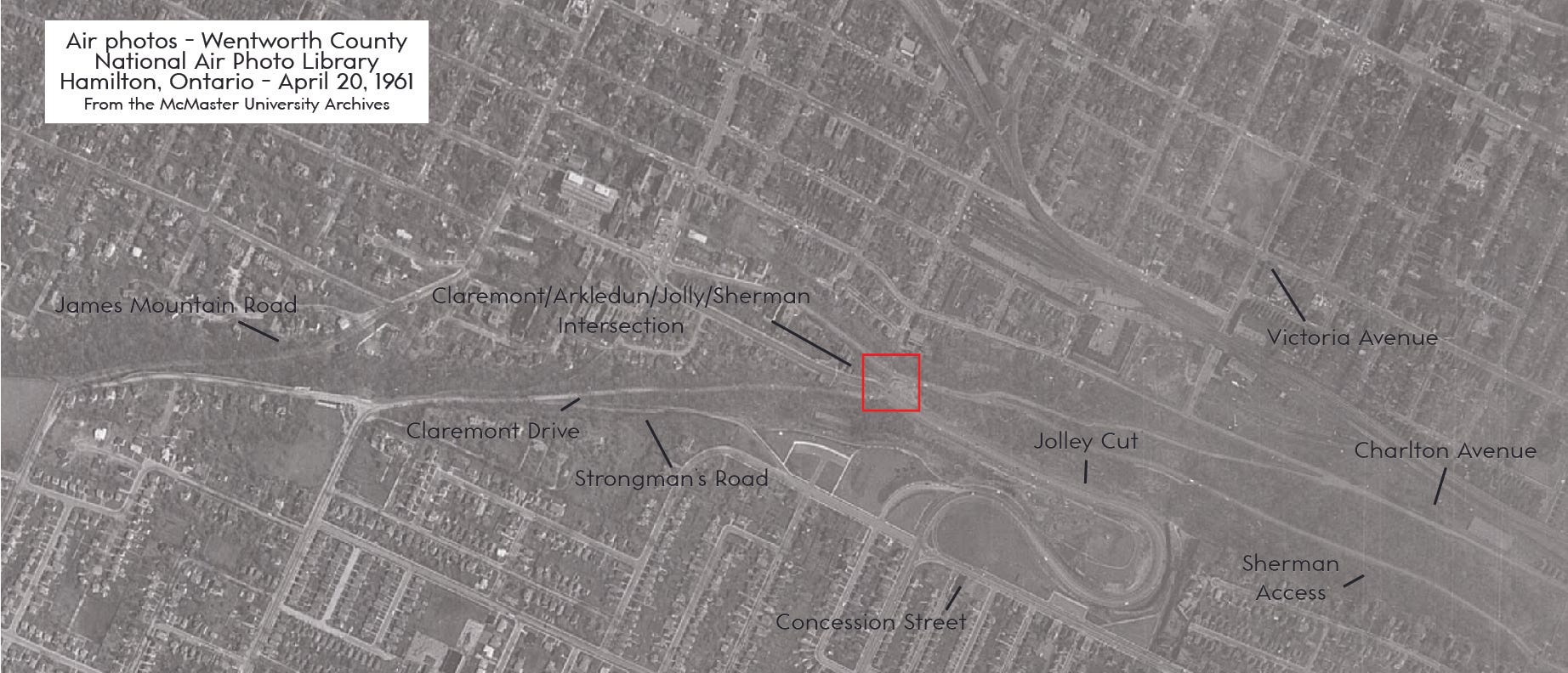 A map of the Claremont Access area in 1961.