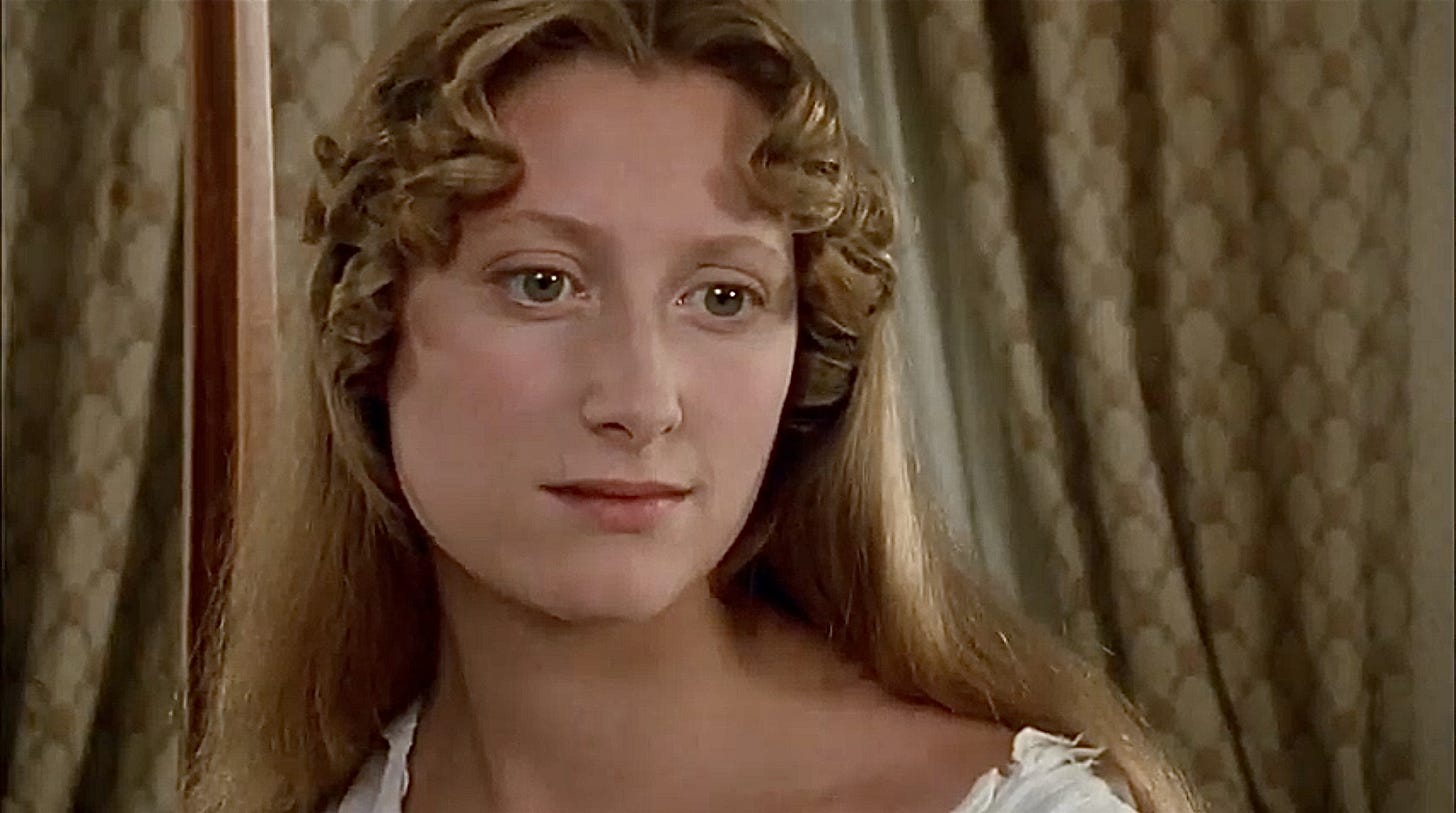 Close-up of Jane Bennet's sad face. 