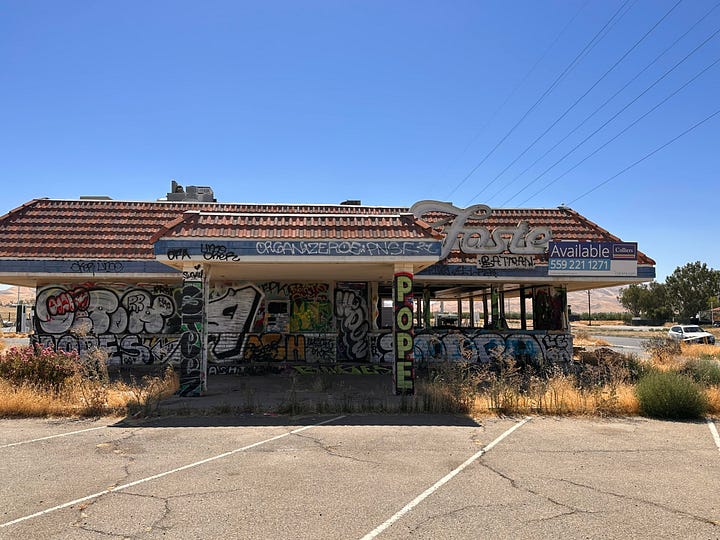 A gutted out Fosters Freeze restaurant on I 5 in Fresno Country