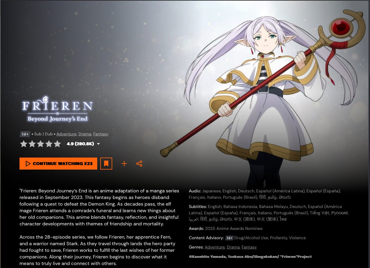 Thoughts on Frieren Beyond Journey's End and fantasy RPGs