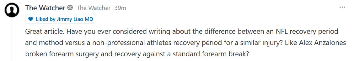Question from reader regarding NFL player recovery timeline in comparision to average civilians Question from reader regarding NFL player recovery timeline in comparision to average civilians