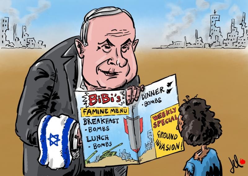 netanyahu war crimes famine cartoon del rosso
