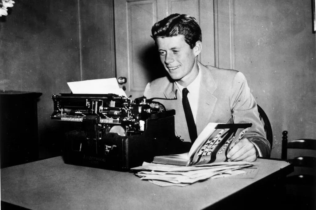 the summer of 1945, John Fitzgerald Kennedy, age 28, traveled throughout Europe as a reporter for Hearst Newspapers.