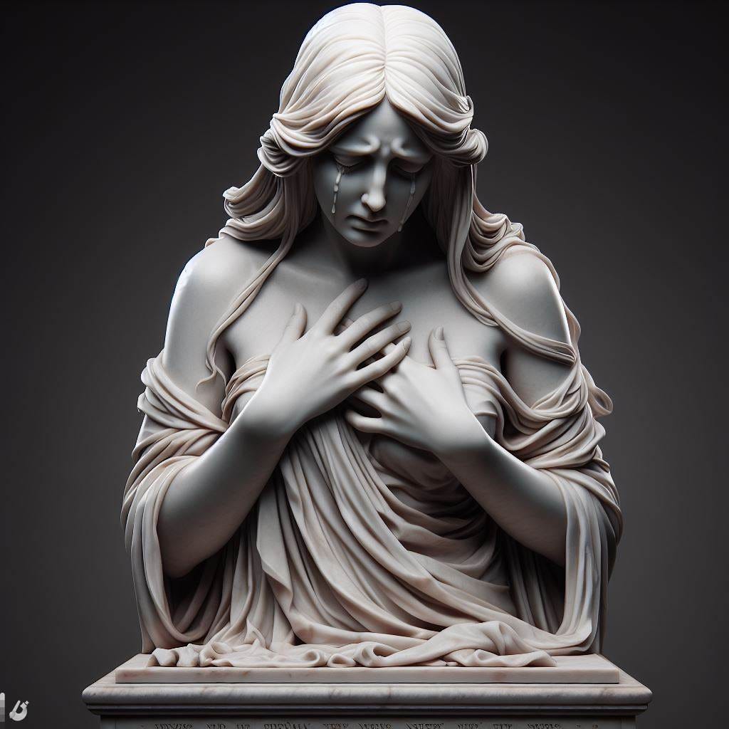 Uma estátua de mármore que represente a máxima tristeza possível.
